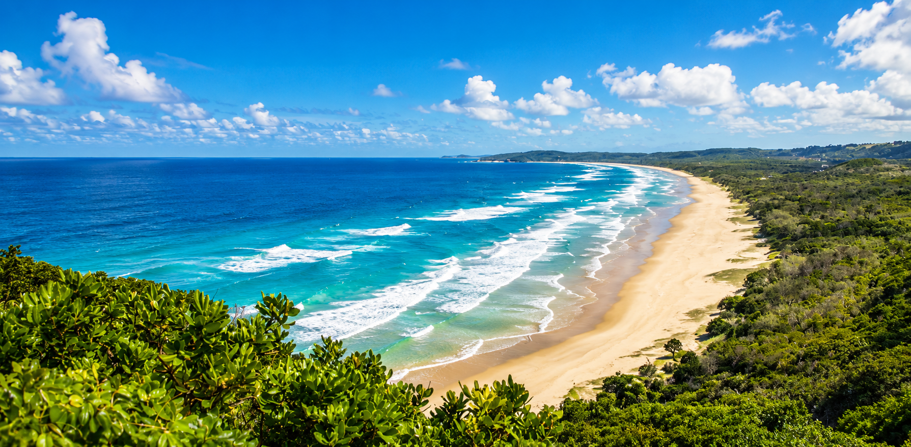 Tallow Beach curving south from Cape Byron, Byron Bay